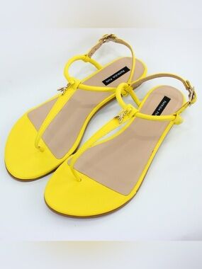 Patrizia Pepe Dynamic Yellow T-Strap Flat Sandals Sz 7